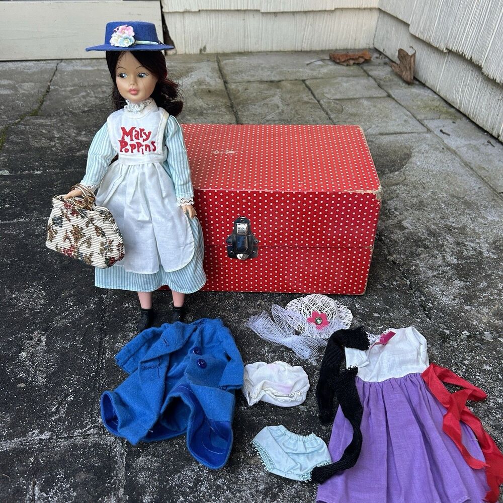1964 Horsman Mary Poppins Doll with Original Trunk & Extra Outfits